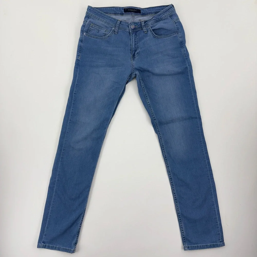 Stefano Ricci Mens Slim Straight Leg Jeans Light Wash Blue Luxury Denim 30x31